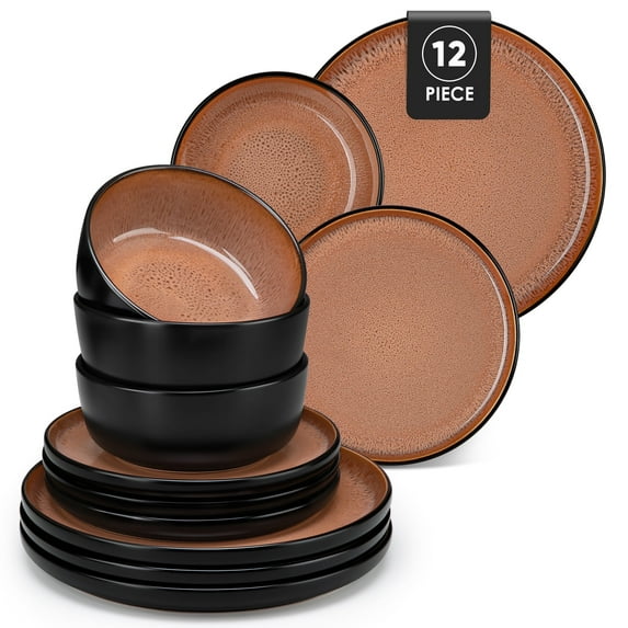 Malacasa Dinnerware Sets For 4, Stoneware Plates and Bowls Set, dinner set, Tableware Dishwasher Microwave Safe, Red