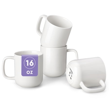 Malacasa Porcelain Coffee Mugs Set, 16 oz Coffee Cups Set of 4, Dishwasher & Microwave Safe, White