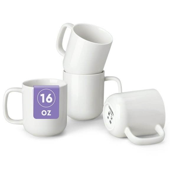 Malacasa Porcelain Coffee Mugs Set, 16 oz Coffee Cups Set of 4, Dishwasher & Microwave Safe, White