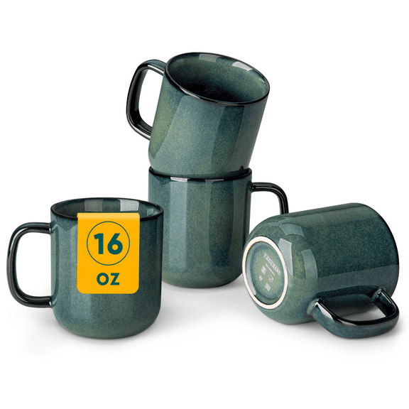 Malacasa Stoneware Coffee Mugs Set, 16 oz Coffee Cups Set of 4, Dishwasher & Microwave Safe, Green