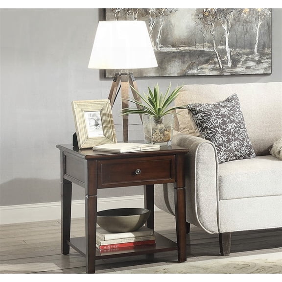 Malachi End Table in Walnut Finish Featuring 11"x13"x3" Internal Drawer & Storage