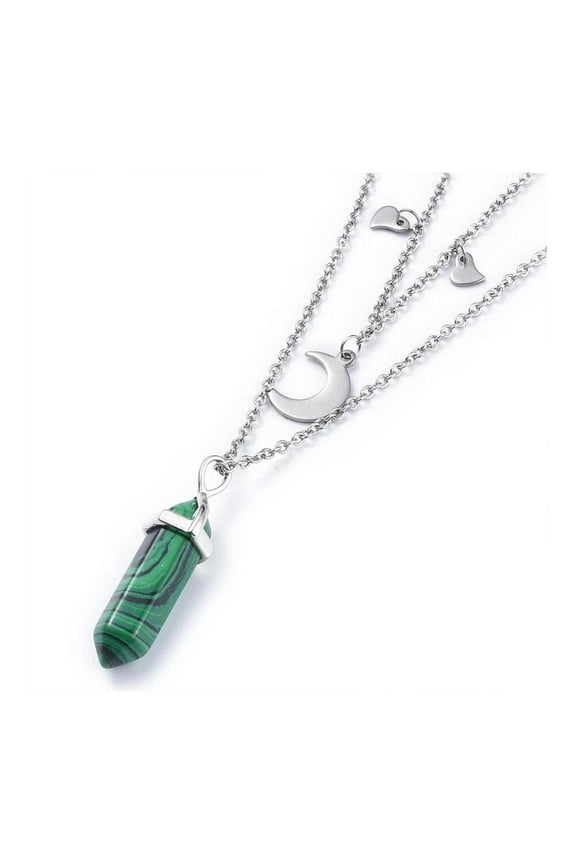 Malachite Bullet Pendant Necklace 316 Stainless Steel Lobster Clasp 16" Z509