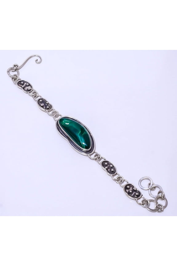 Malachite - Congo 925 Silver Plated Bracelet 7.99" B_9206_72_48, Valentine's Day Gift, Birthday Gift, Beautiful Jewelry For Woman & Girls