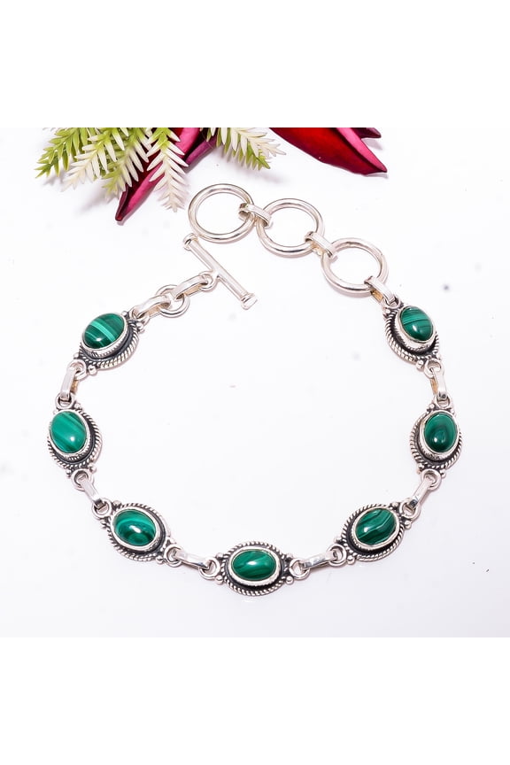 Malachite - Congo 925 Sterling Silver Adjustable Bracelet 8.99" B83426, Christmas Gift
