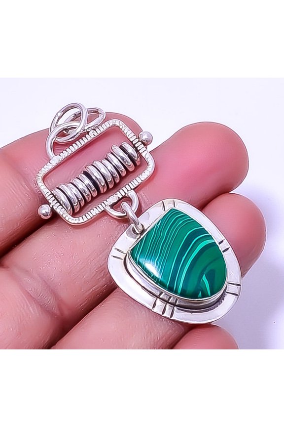 Malachite - Congo 925 Sterling Silver Designer Handmade Pendant 2.15" A389, Christmas Gift, Gemstone Silver Jewelry, Malachite Pendant, New Year Sale