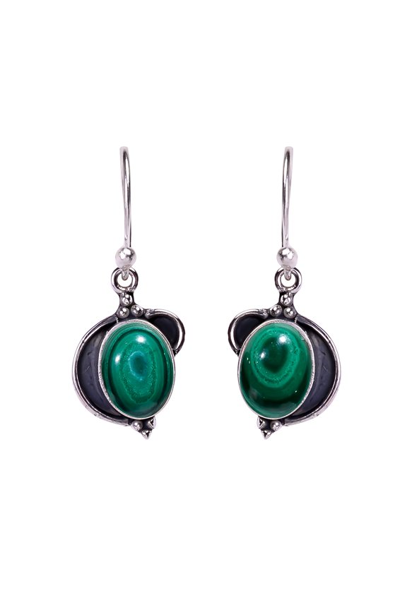 Malachite - Congo 925 Sterling Silver Earring 1.30" V2314-E1452-27, Malachite Earring, Handmade Earring, Dangle Earring, Gemstone Earring, Green Earri
