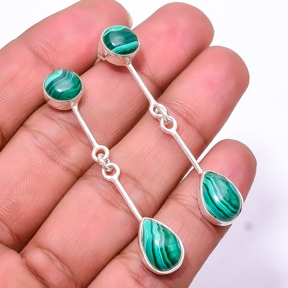 Malachite - Congo 925 Sterling Silver Earring 1.95" E_9209_184_36, Gemstone Silver Jewelry, New Year Sale, Valentin's Day Gift