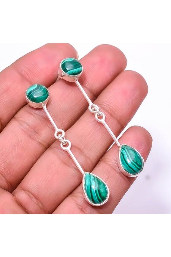 Malachite - Congo 925 Sterling Silver Earring 1.95" E_9209_184_36, Gemstone Silver Jewelry, New Year Sale, Valentin's Day Gift