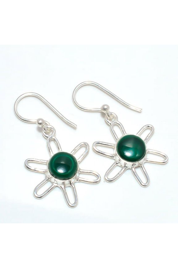 Malachite - Congo 925 Sterling Silver Earring Handmade 1.37" F2545, Handmade Jewelry, Dangle Earring