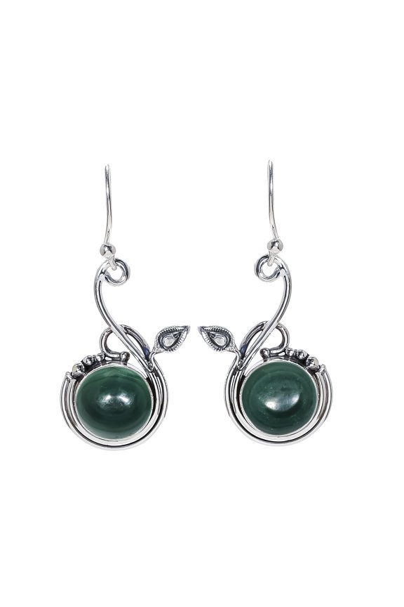 Malachite - Congo 925 Sterling Silver Earring V7000, Drop/Dangle Earring, Green Earring, Round Earring, Gift For Her, Malachite Earring
