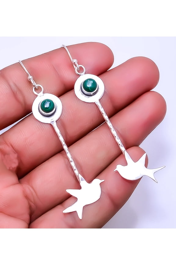 Malachite - Congo 925 Sterling Silver Flying Bird Earring 2.89" E_9272_104_20