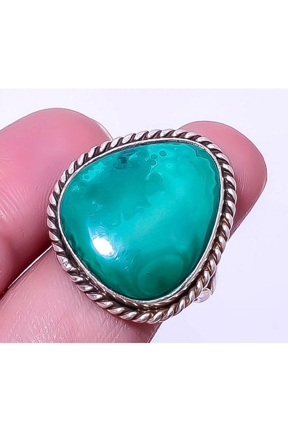 Malachite - Congo 925 Sterling Silver Handmade Jewelry Ring Size Adjustable (60), Gemstone Jewelry, Birthday Gift, Christmas Gift