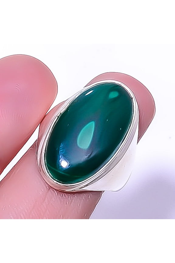 Malachite - Congo 925 Sterling Silver Handmade Solitaire Ring s.9 T46 A367, Christmas Gift, Gemstone Silver Jewelry, Malachite Ring, New Year Sale