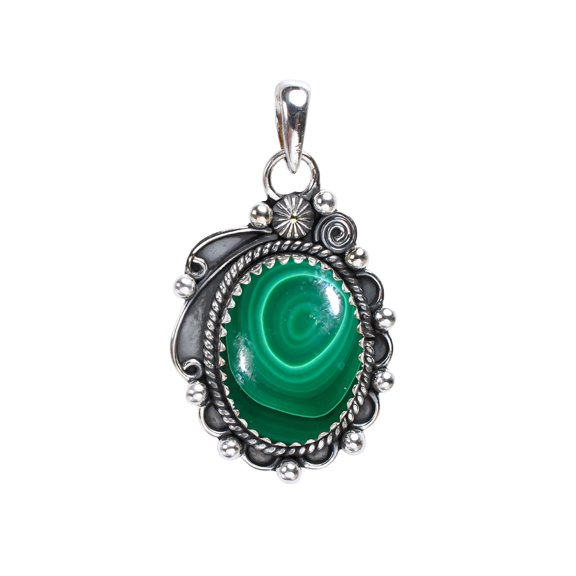 Malachite - Congo 925 Sterling Silver Pendant V8315, Solitaire Pendant, Green Pendant, Oval Pendant, Gift For Her, Malachite Pendant