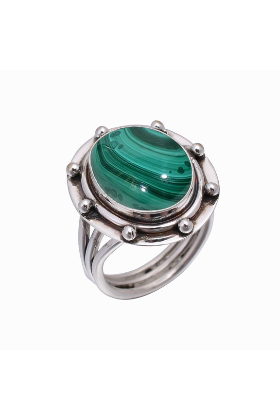 Malachite - Congo 925 Sterling Silver Ring, 16X12 mm Oval Gemstone Ring, Green Ring, Christmas Gift, Unique Jewelry Ring, Adjustable Ring V4849R209718