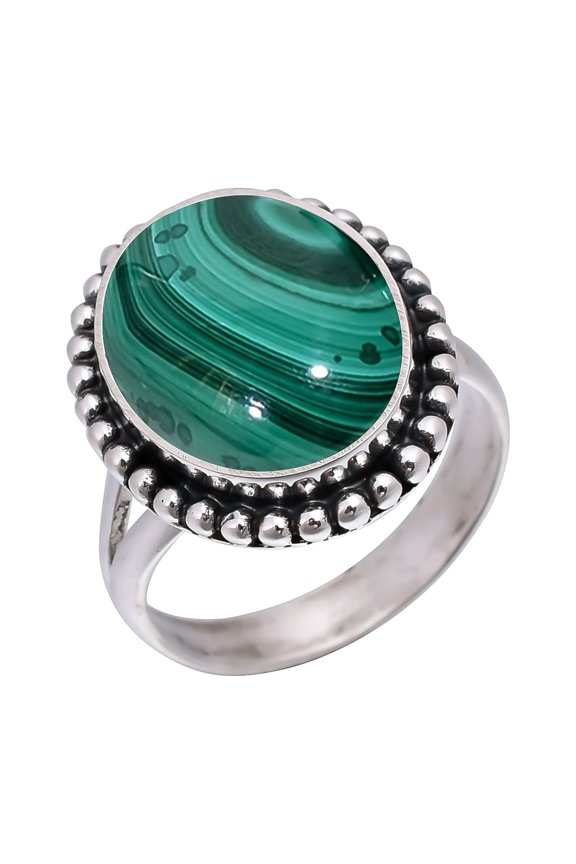 Malachite - Congo 925 Sterling Silver Ring, 16X12 mm Oval Gemstone Ring, Green Ring, Christmas Gift, Unique Jewelry Ring, Adjustable Ring V5468R219118