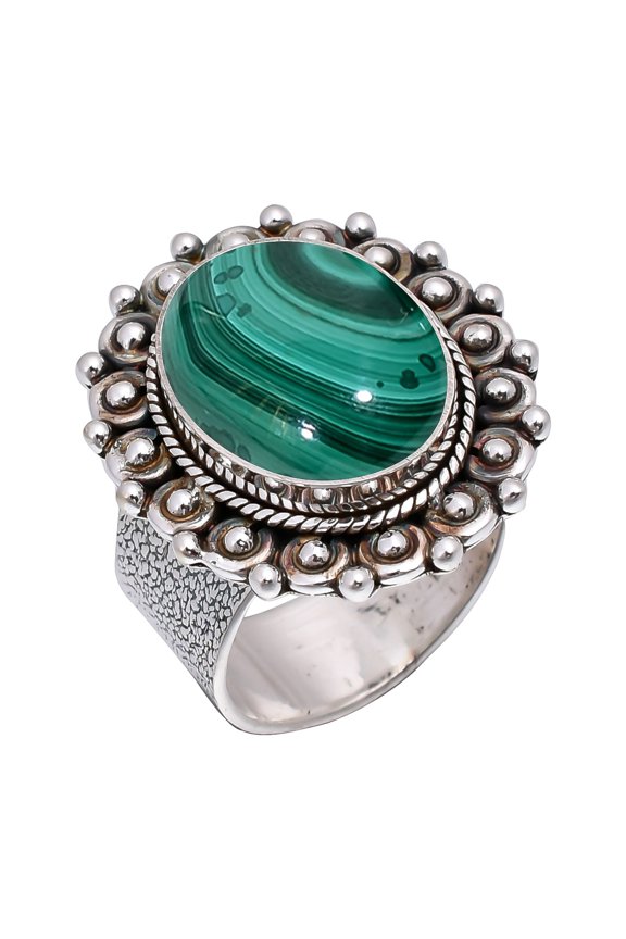 Malachite - Congo 925 Sterling Silver Ring, 16X12 mm Oval Gemstone Ring, Green Ring, Christmas Gift, Unique Jewelry Ring, Adjustable Ring V5546R219918