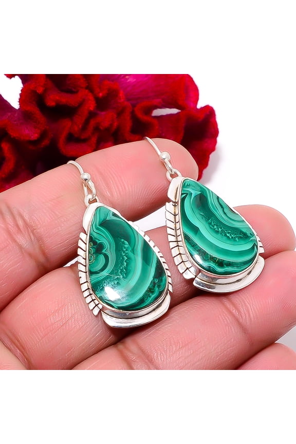Malachite - Congo Designer Handmade 925 Sterling Silver Earring 1.79" E98615, Christmas Gift