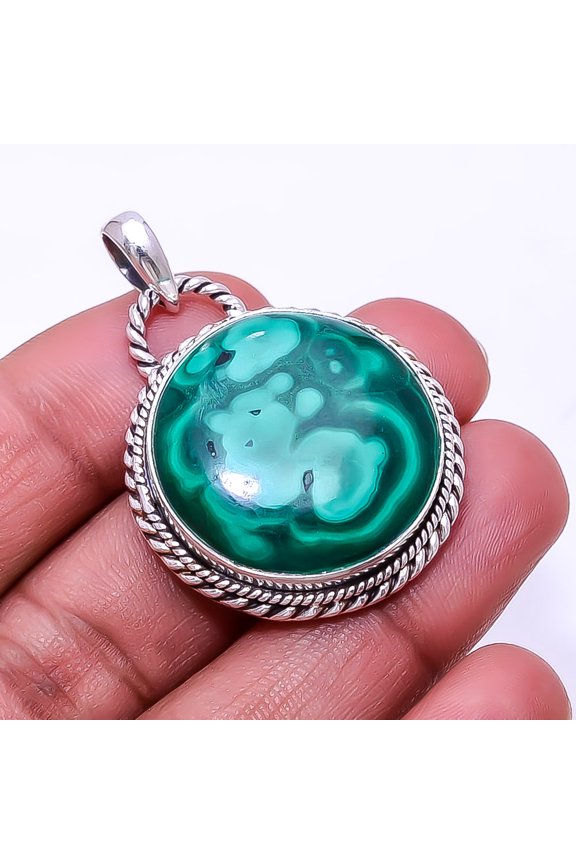 Malachite - Congo Designer Handmade 925 Sterling Silver Pendant 1.56" P951739836