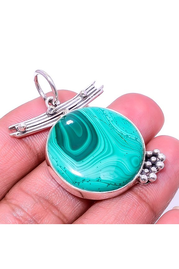 Malachite - Congo Designer Handmade 925 Sterling Silver Pendant 1.72" P939420044