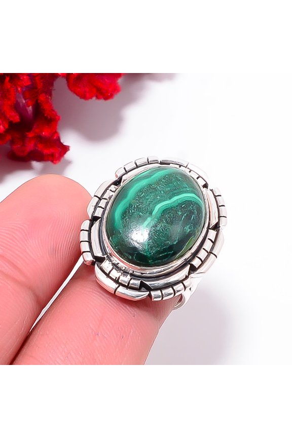 Malachite - Congo Designer Handmade 925 Sterling Silver Ring S.6 R10267, Christmas Gift