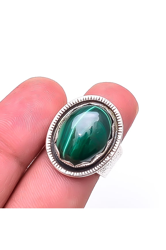 Malachite -Congo Designer Handmade Oxidised 925 Silver Plated Ring s.7, Green Malachite Ring R_9447_218_34