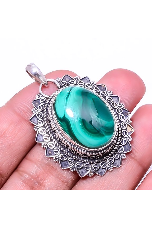 Malachite - Congo Fine Art 925 Sterling Silver Pendant 1.76" P_9395_205_50
