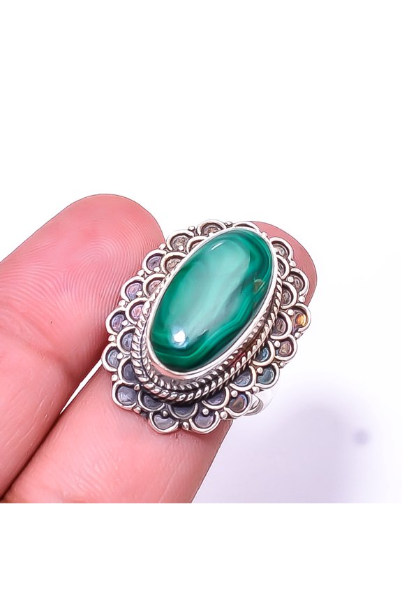 Malachite - Congo Fine Art Oxidised 925 Sterling Silver Ring S.7.5 R_9451_289_10, Christmas Sale, Birthday Gift, Beautiful Jewelry For Woman