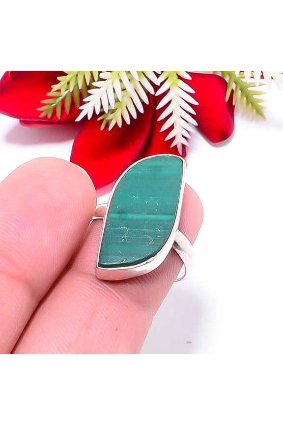 Malachite - Congo Gemstone 925 Sterling Silver Handmade Ring S.7 R100
