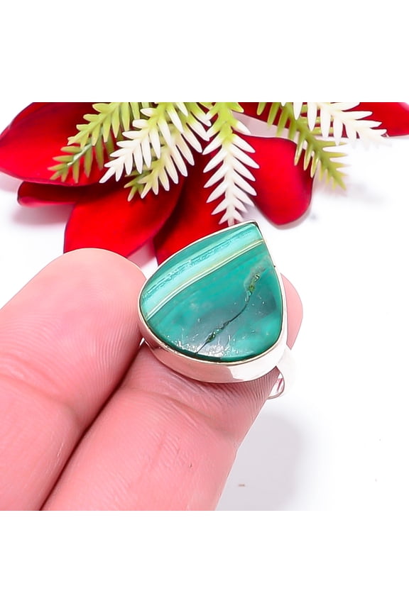 Malachite - Congo Gemstone 925 Sterling Silver Handmade Ring S.7 R29