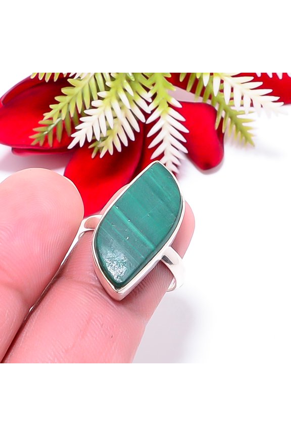 Malachite - Congo Gemstone 925 Sterling Silver Handmade Ring S.7 R85