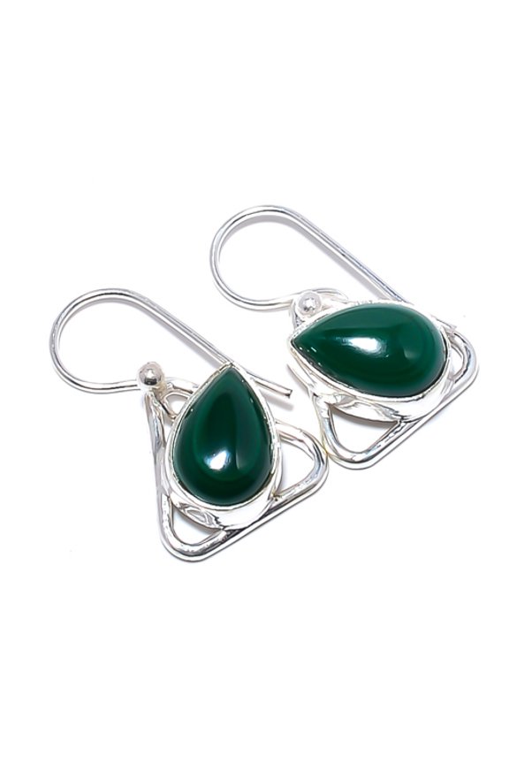Malachite - Congo Handmade 925 Sterling Silver Earring 1.17" T8680, Handmade Jewelry, Dangle Earring