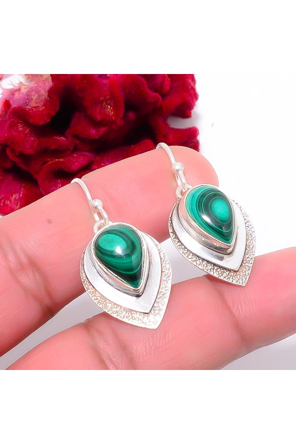 Malachite - Congo Handmade 925 Sterling Silver Earring 1.4 Sku12, Christmas Gift, Handmade Jewelry, Dangle Earring