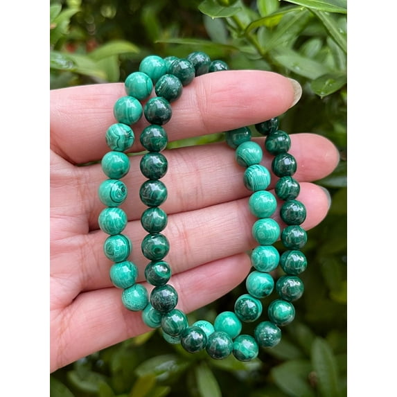 Malachite Crystal Bead Bracelet 7-8mm, Genuine Malachite Stretch Gemstone Bracelet, Gift for Men & Women