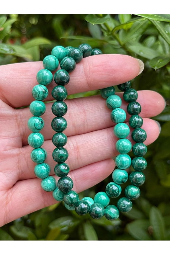 Malachite Crystal Bead Bracelet 7-8mm, Genuine Malachite Stretch Gemstone Bracelet, Gift for Men & Women