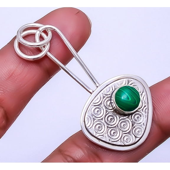 Malachite Designer Handmade 925 Sterling Silver Pendant 1.95" P_9335_121_9