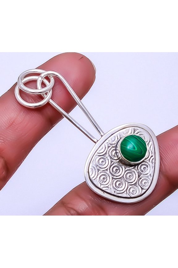 Malachite Designer Handmade 925 Sterling Silver Pendant 1.95" P_9335_121_9