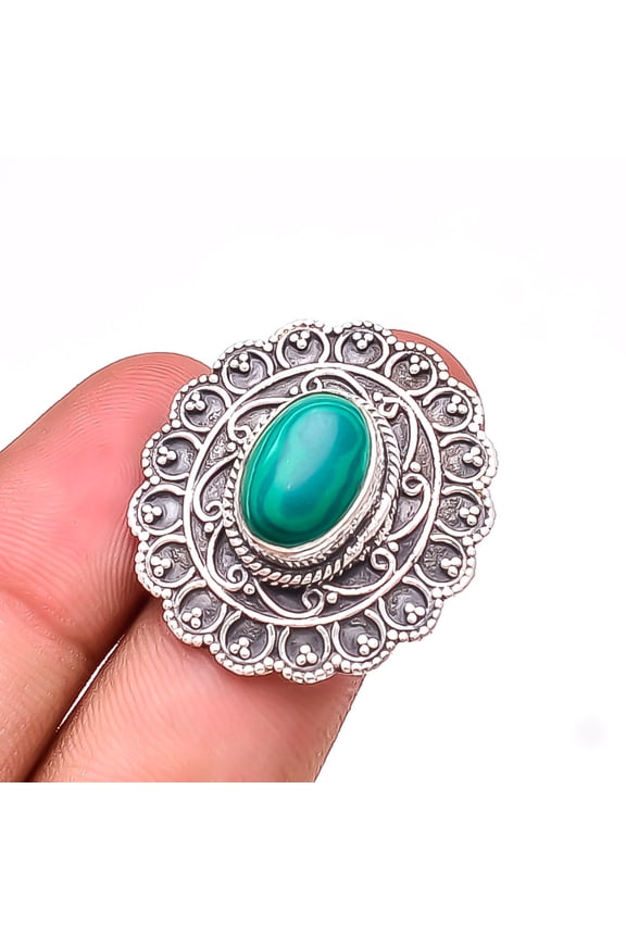Malachite Designer Handmade Oxidised Gemstone 925 Sterling Silver Ring S.7 R16