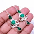 thumbnail image 1 of Malachite & Emerald Multi Collet 925 Silver Plated Earring 1.95", Green Malachite Earring E_8006_361_14, 1 of 2