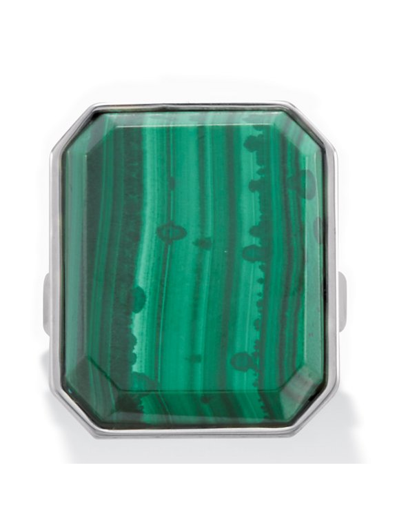 Malachite Emerald Shape Platinum-Plated Cocktail Ring 1-inch
