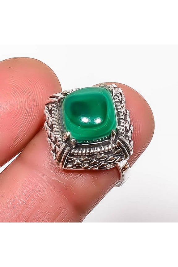 Malachite Eye - Congo 925 Sterling Silver Handmade Ring s.7 R7648-10, Christmas Gift, Gemstone Silver Jewelry, Malachite Ring, New Year Sale