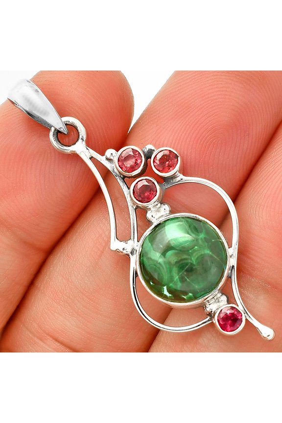 Malachite Eye - Congo & Garnet 925 Sterling Silver Pendant Jewelry P-1037 SDP149637