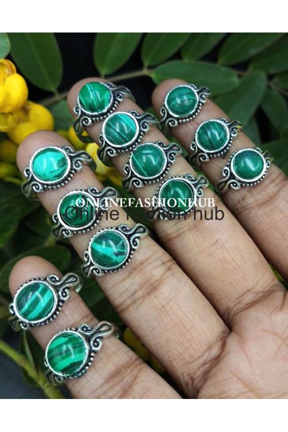 Malachite Gemstone 925 Sterling Silver Plated Handmade 100pcs Ring
