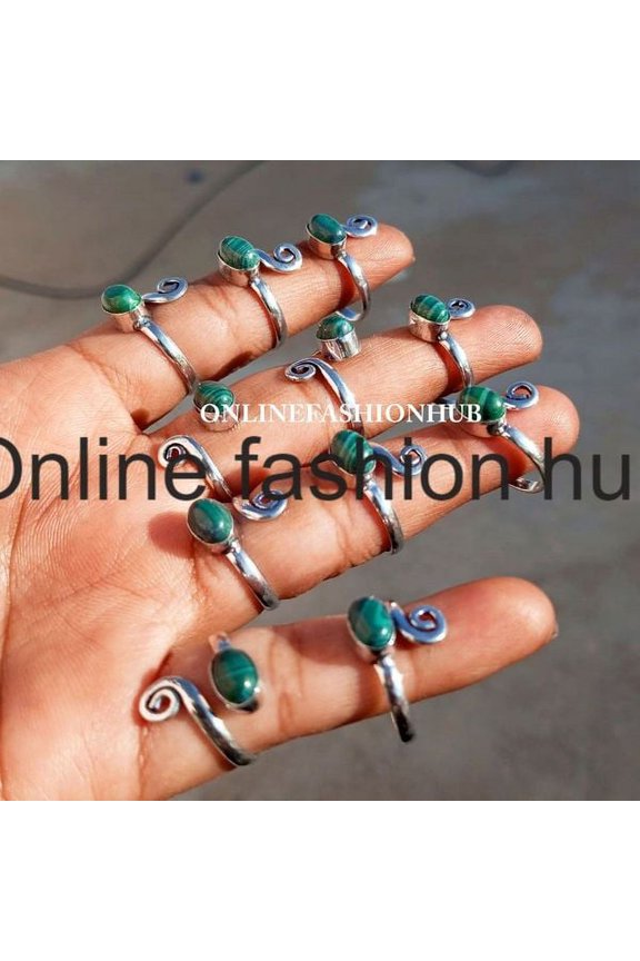 Malachite Gemstone 925 Sterling Silver Plated Handmade 100pcs Ring