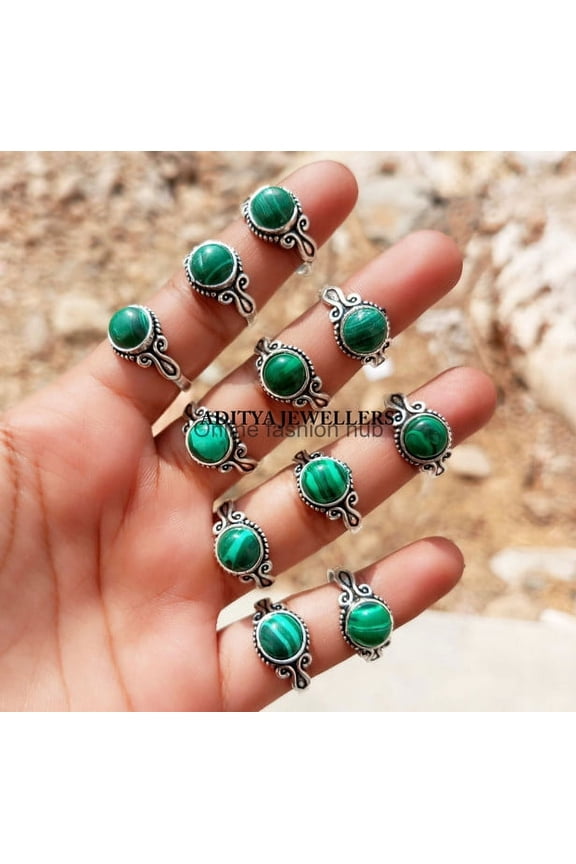 Malachite Gemstone 925 Sterling Silver Plated Handmade Ring 100 pcs
