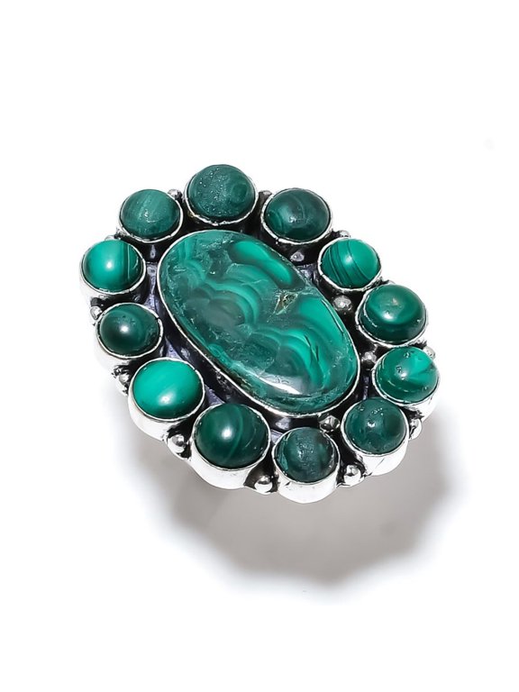 Malachite Gemstone Handmade 925 Sterling Silver Jewelry Ring Size 7