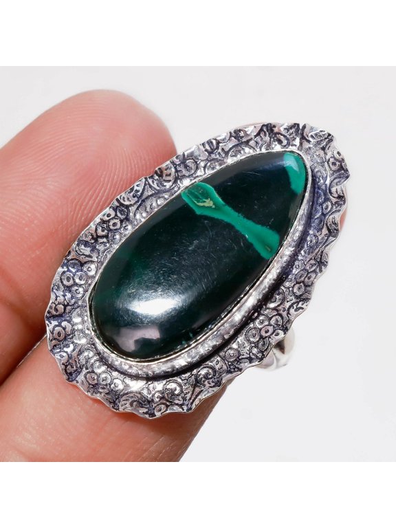 Malachite Gemstone Handmade Fashion Ethnic Engagement Gift Jewelry Ring 9" SR 13