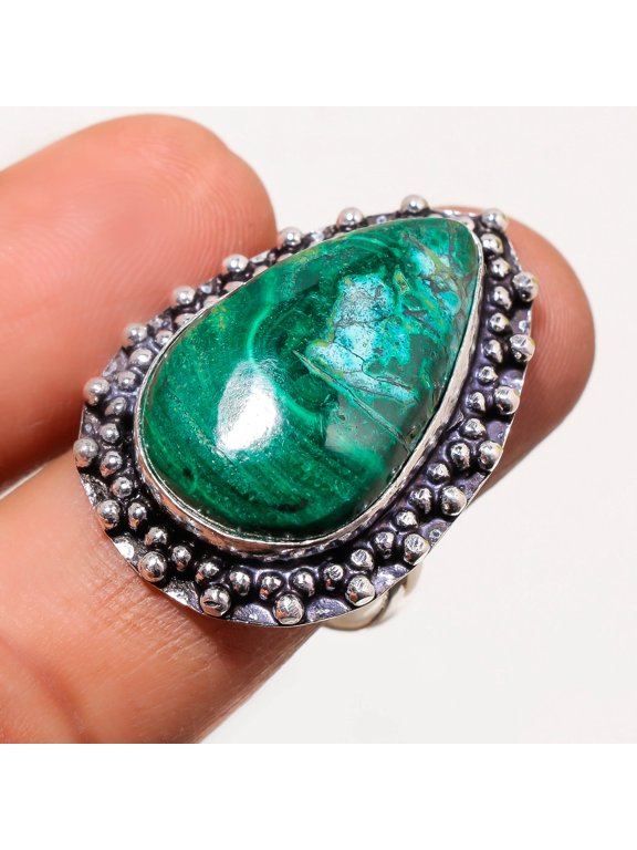 Malachite Gemstone Handmade Fashion Ethnic Unique Gift Jewelry Ring 8.75" SR 297