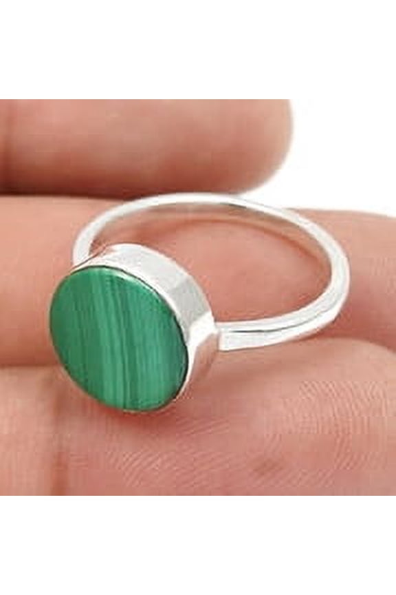 Malachite Gemstone Solid 925 Sterling Silver Band Statement Wife Ring Jewelry Size 6