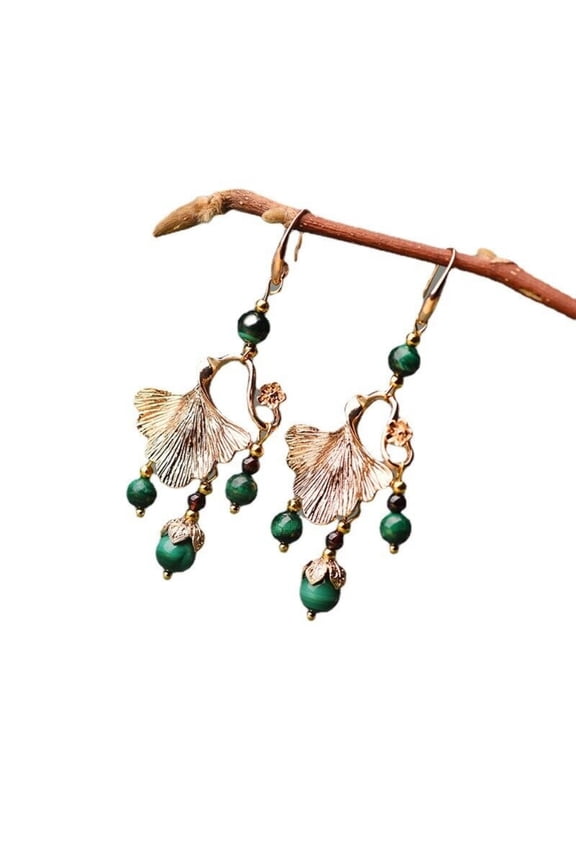 Malachite Gild Flower Tassels Tibetan Style Exquisite Earbob Earrings China
